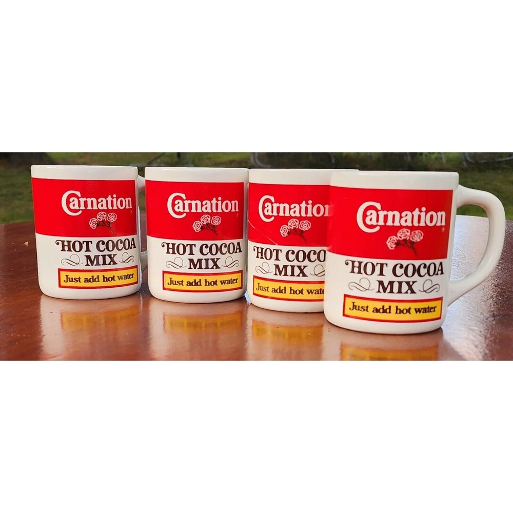 Vintage Carnation Hot Cocoa Mix Mugs 1983 Lot of 4 Set Collector Gift